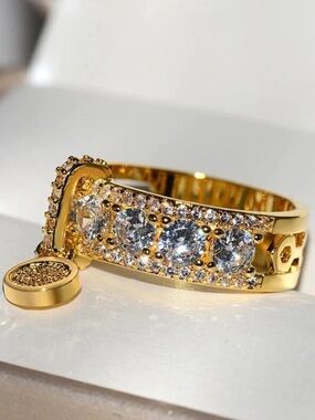 Gold Plated Women’s Statement Ring with CZ Charm